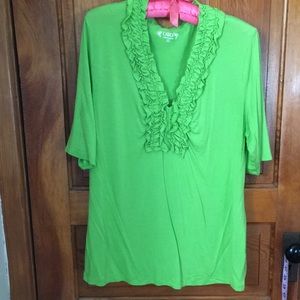 Cato Kelly Green Ruffled neck Top